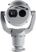 Grey pan tilt camera with an optical and a thermal lens, cut out on a plain background